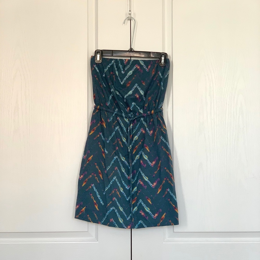 Blue Colorful Chevron Strapless Dress